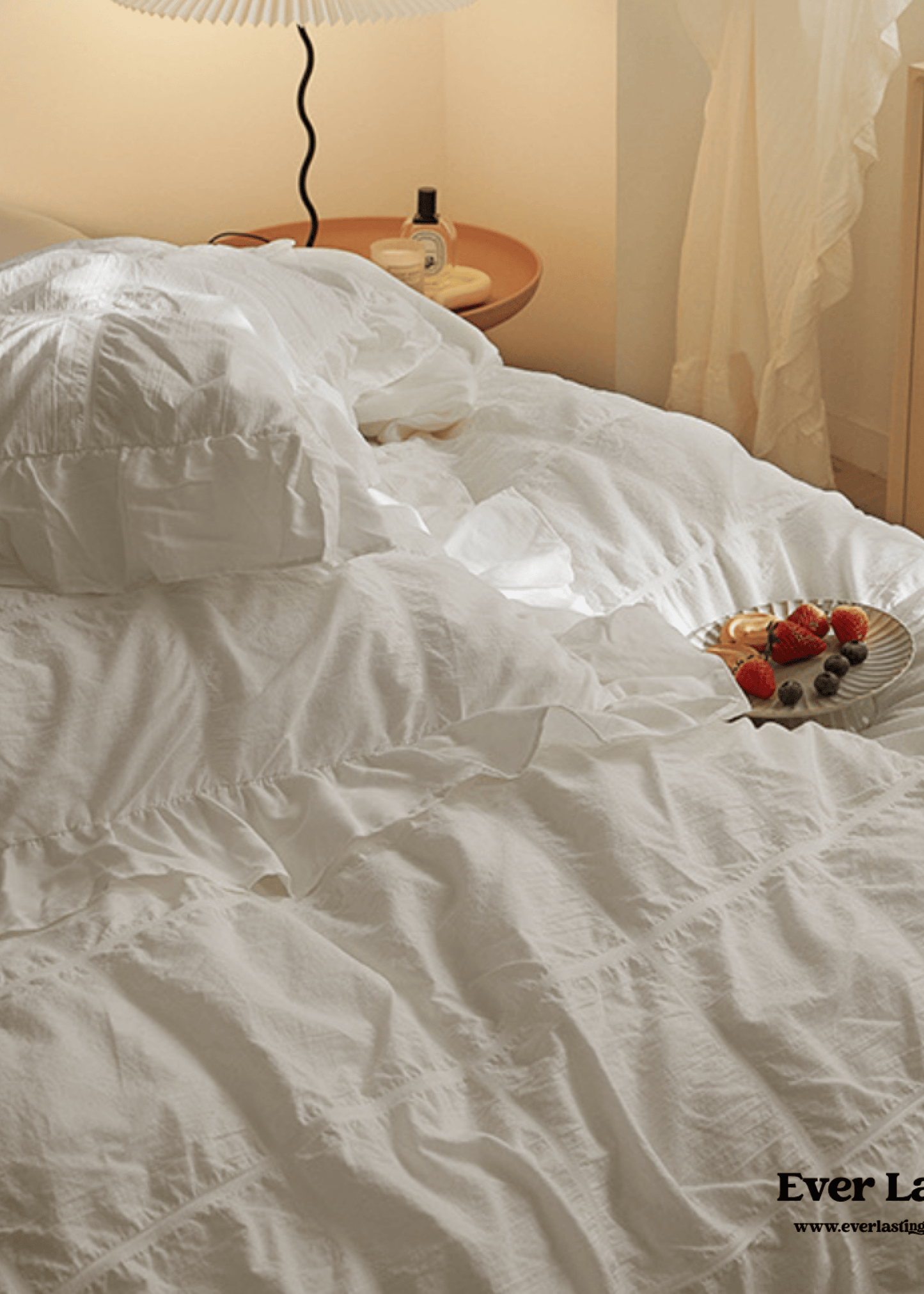 Earth Tone Marshmallow Puff Ruffle Bedding Set / Pumpkin Brown