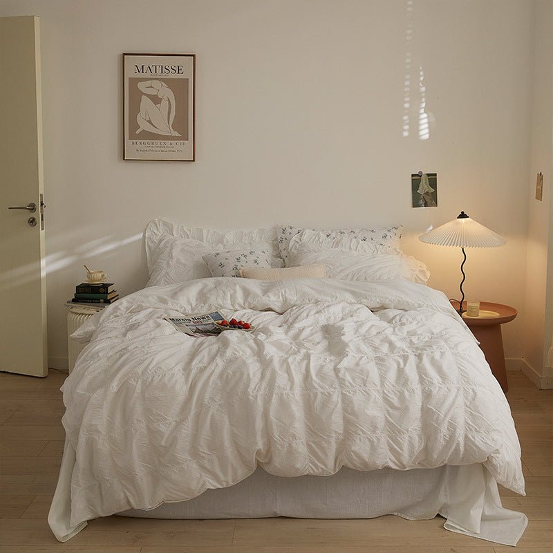 Earth Tone Marshmallow Puff Ruffle Bedding Set / Rust Pink