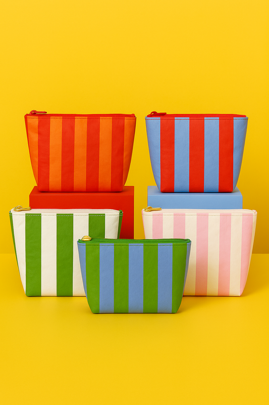 Preppy Stripe Pouch - white & green