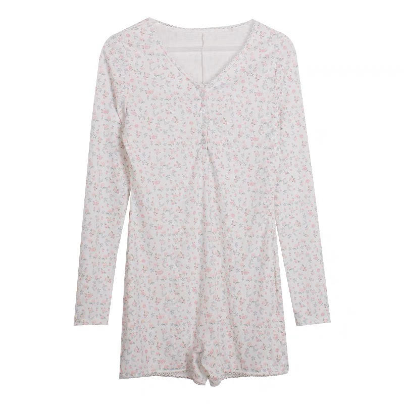 Floral Pajama Long Sleeves Bodysuit / Pink