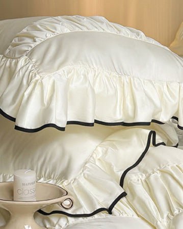 French Pleated Ruffle Bedding Set / Cream