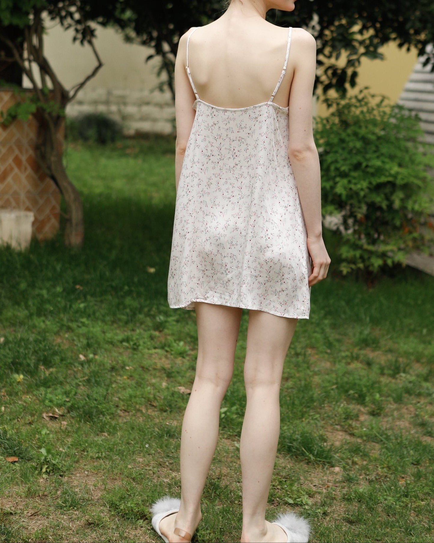Fresh Floral Nightgown Pajama Dress / White