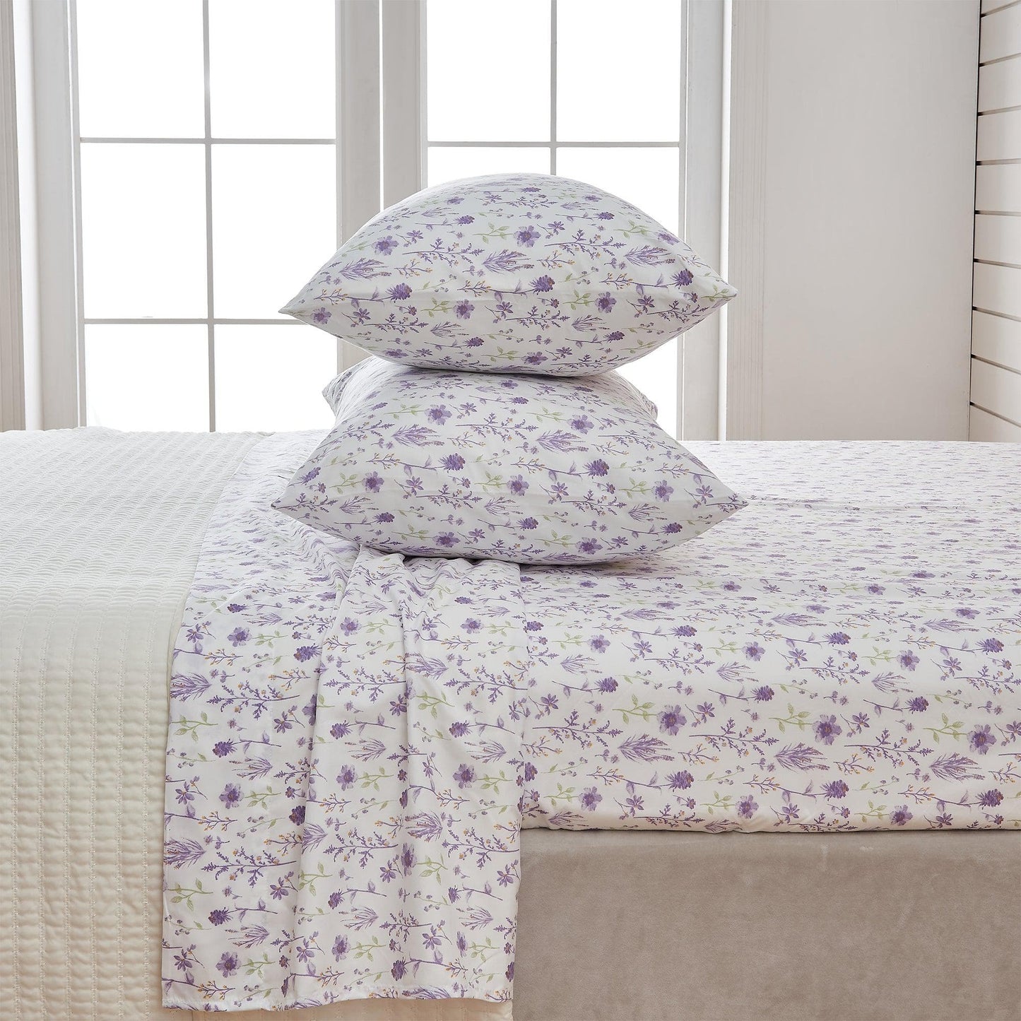 4 Piece Watercolor Floral Microfiber Sheet - Delia Collection