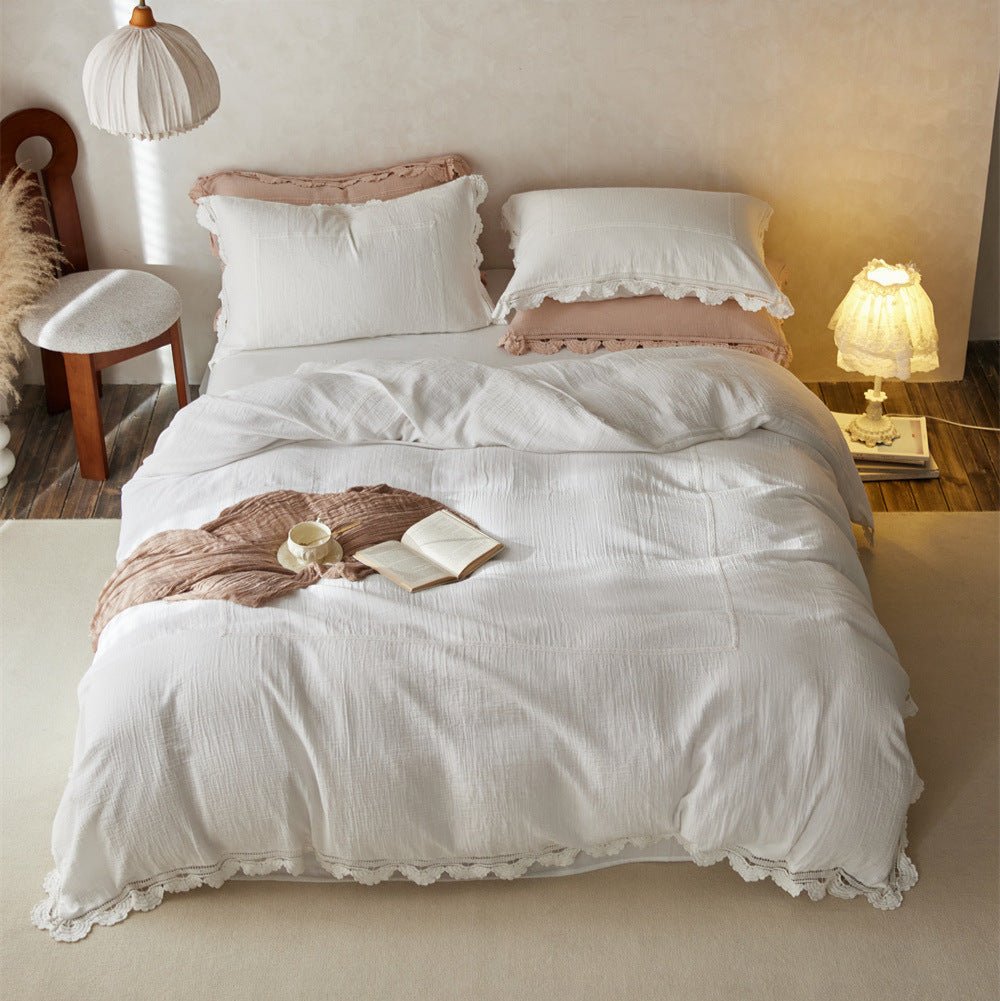 Isadora Lace Ruffle Double Gauze Bedding Set / Brown