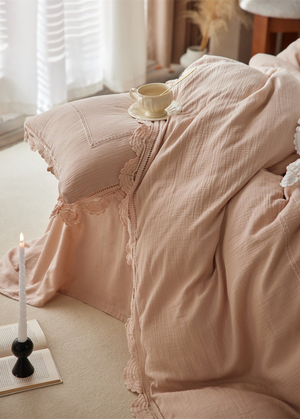 Isadora Lace Ruffle Double Gauze Bedding Set / Green