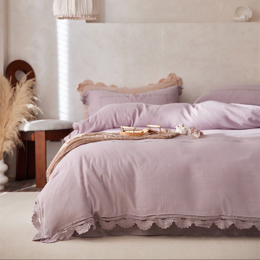 Isadora Lace Ruffle Double Gauze Bedding Set / Brown