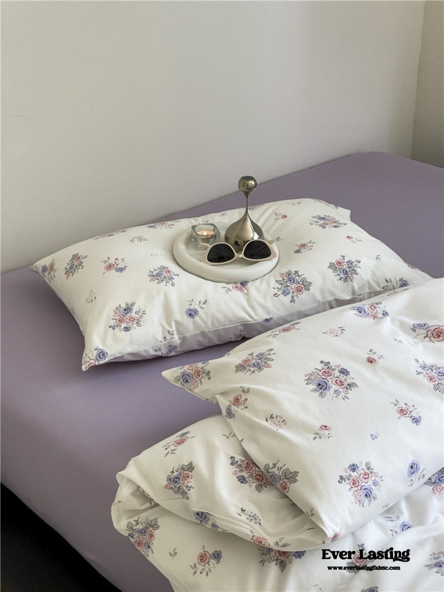 Jersey Knit Cotton Floral Bedding Set / Blueberry