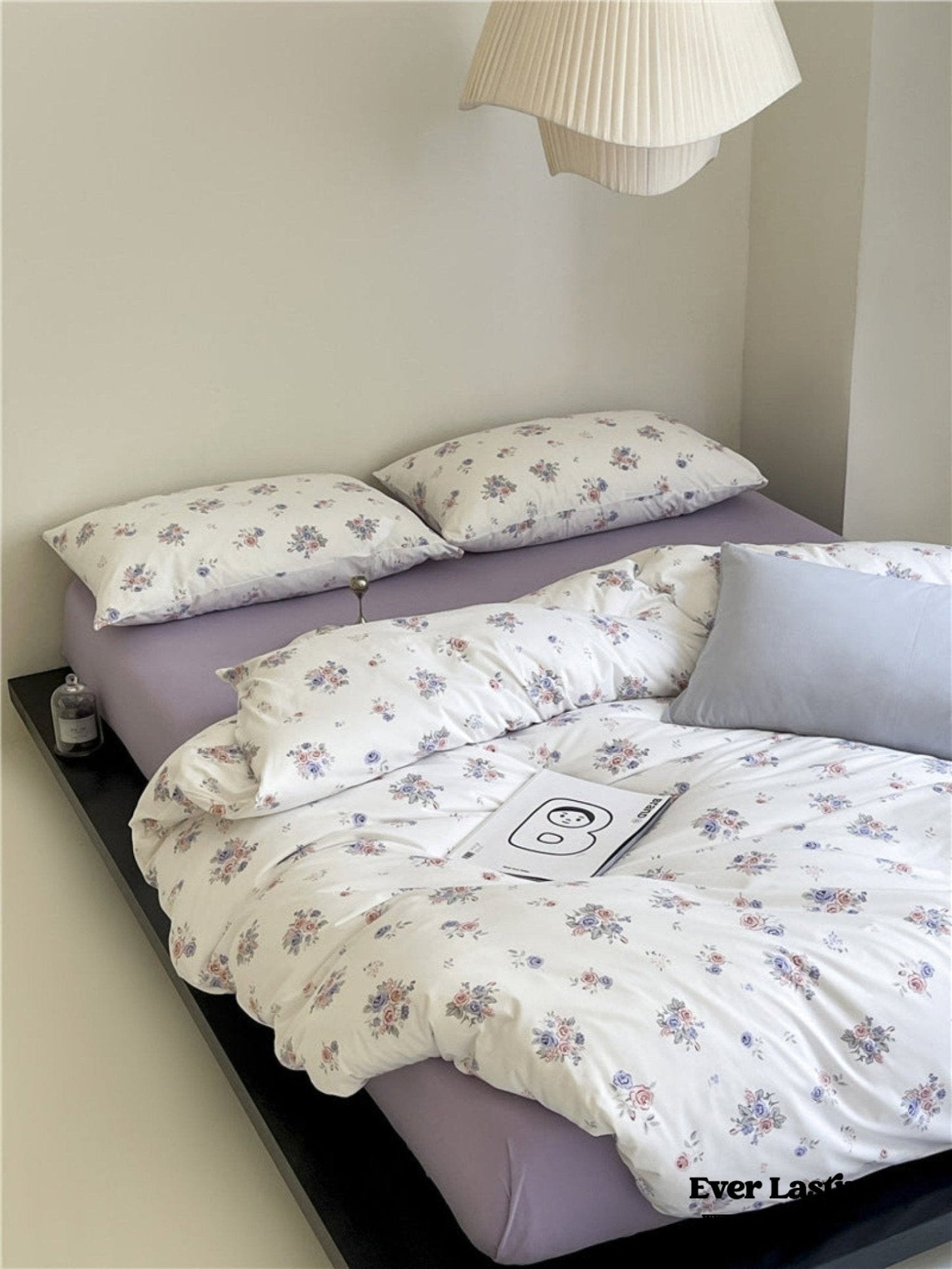 Jersey Knit Cotton Floral Bedding Set / Blueberry