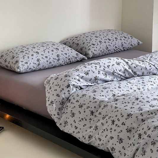 Jersey Knit Cotton Floral Bedding Set / Blueberry