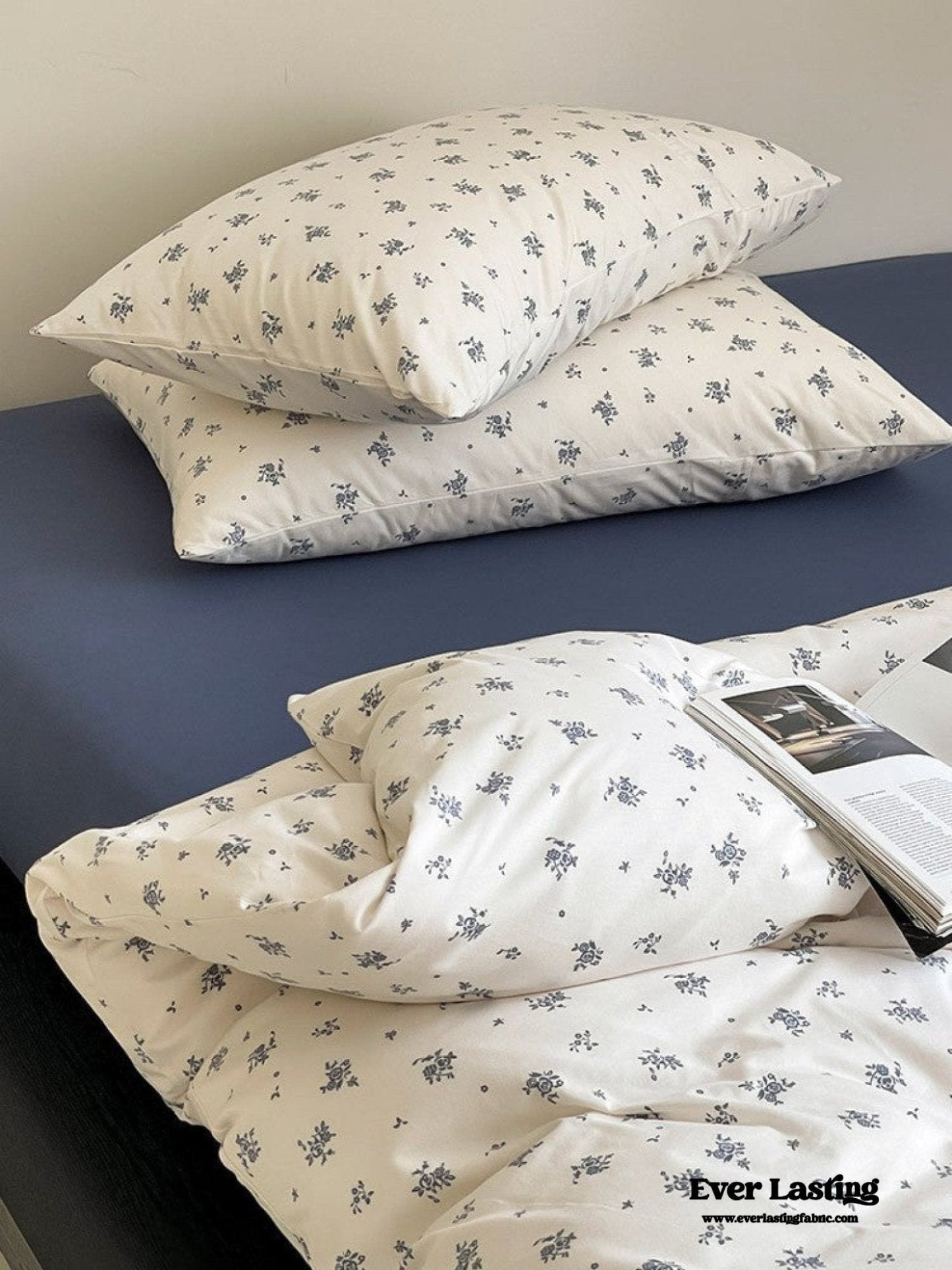 Jersey Knit Cotton Floral Bedding Set / Blueberry
