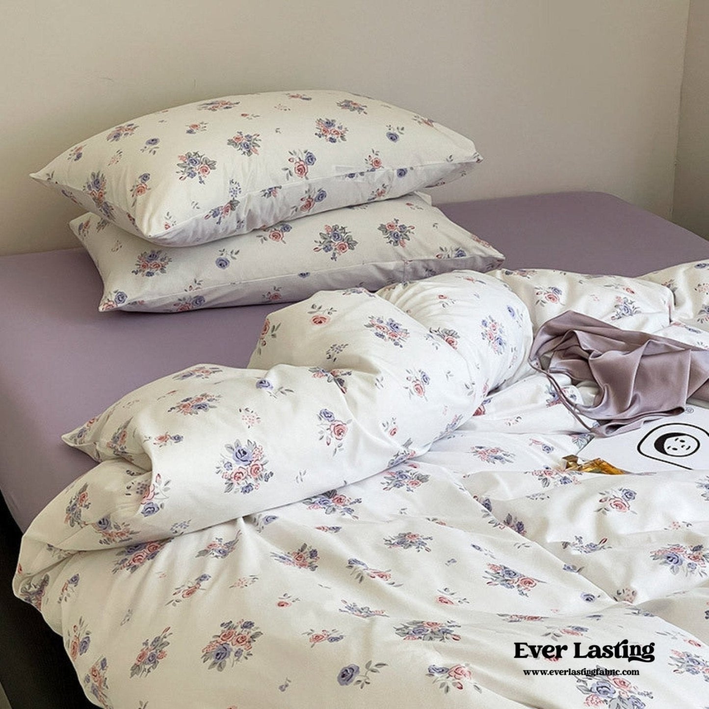 Jersey Knit Cotton Floral Bedding Set / Blueberry