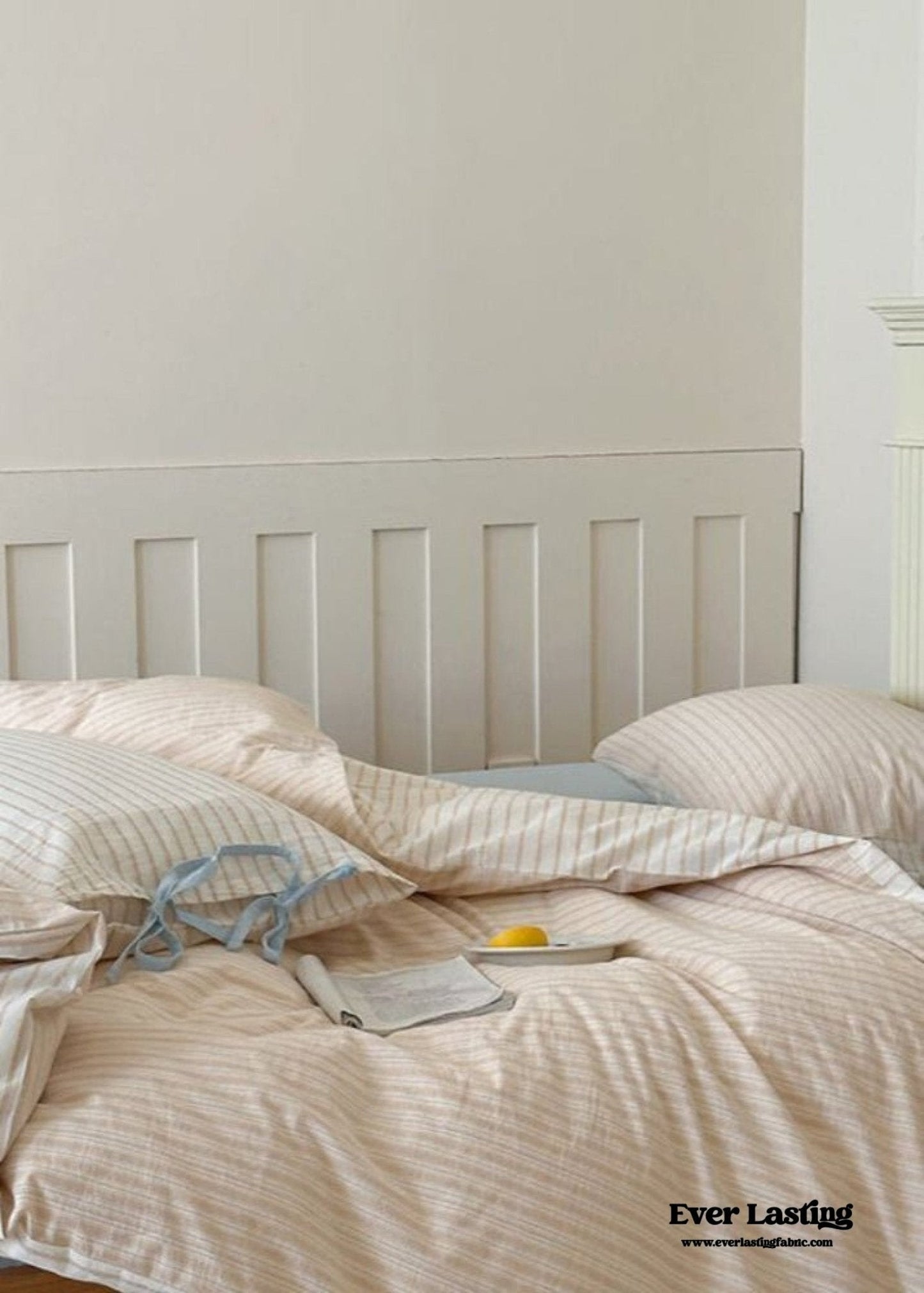 Josie Bow Tied Striped Bedding Set / Cream