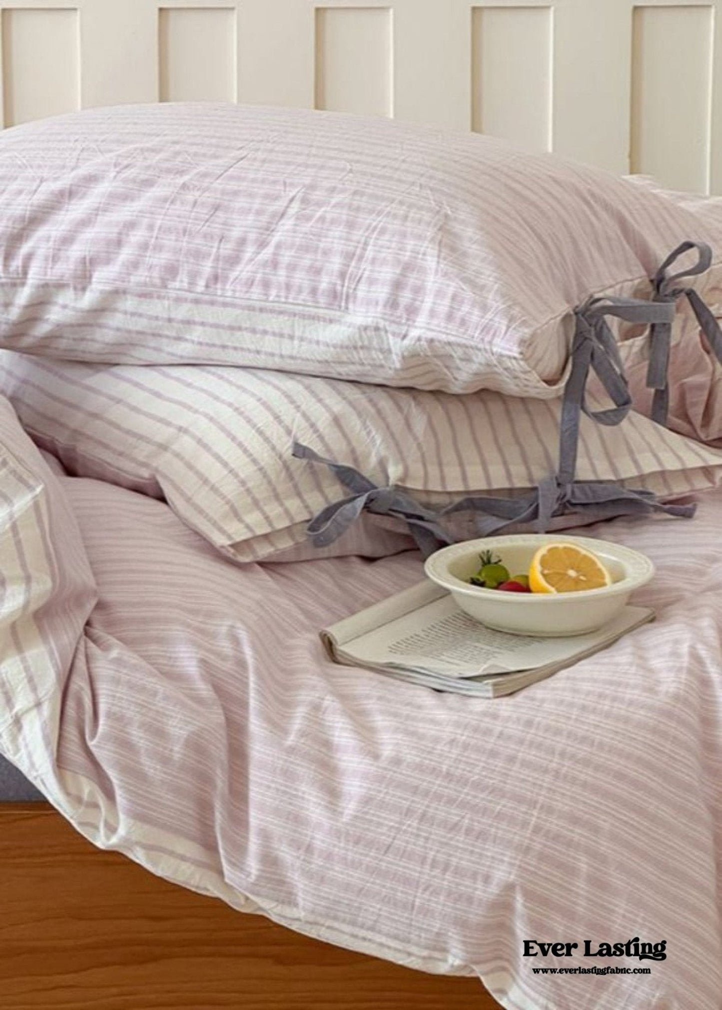 Josie Bow Tied Striped Bedding Set / Pink