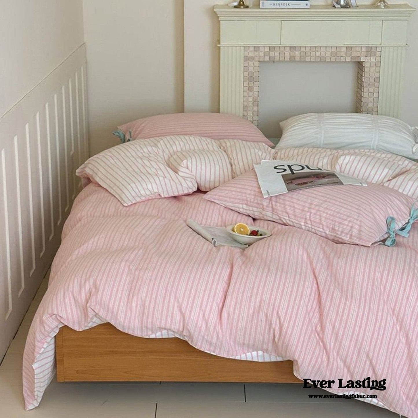 Josie Bow Tied Striped Bedding Set / Pink
