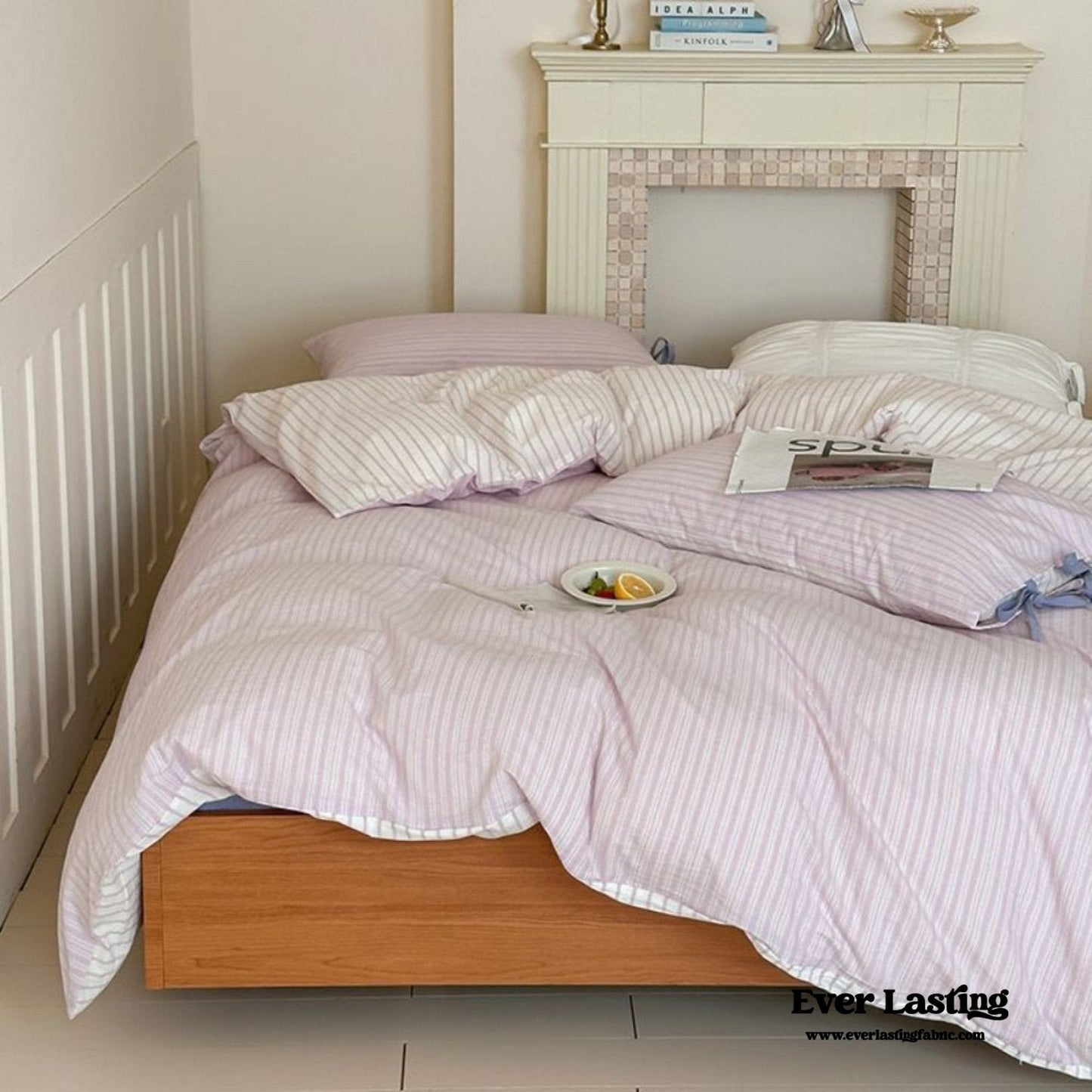 Josie Bow Tied Striped Bedding Set / Purple