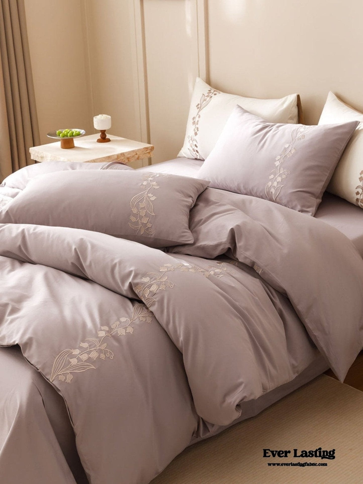 Lily of the Valley Embroidered Silky Bedding Set / Purple
