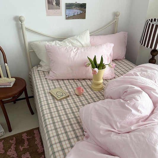 Maisie Soft Pink Plaid Bedding Set