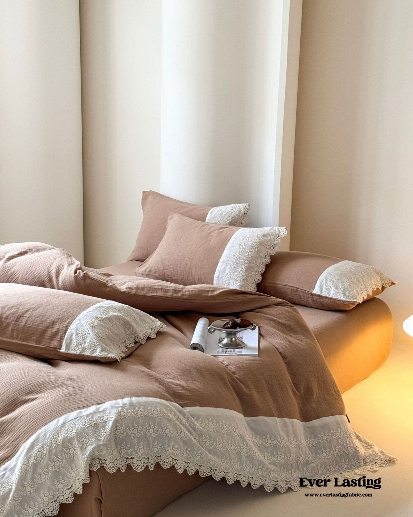 Margaux Lace Double Gauze Bedding Set / Beige Brown