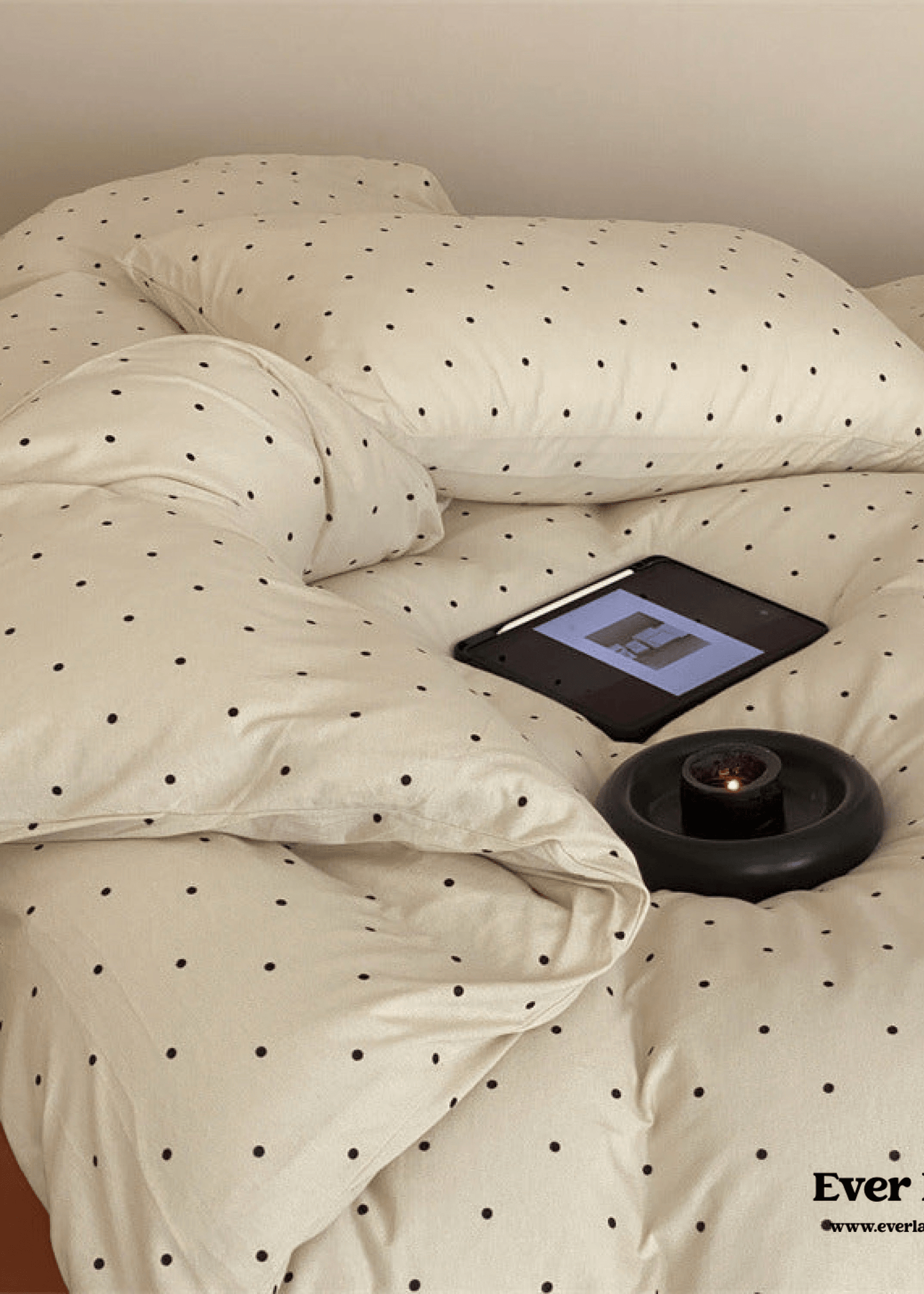 Mini Polka Dot Jersey Knit Bedding Set / Blue + Black