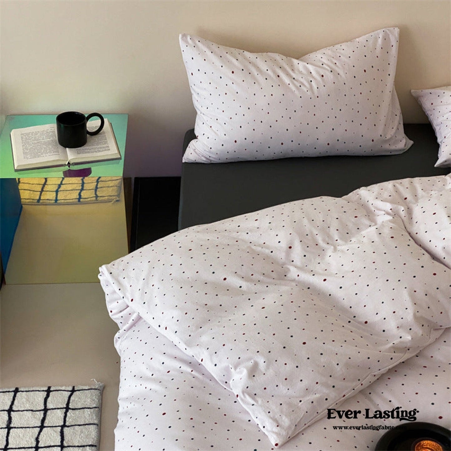 Mini Polka Dot Jersey Knit Bedding Set / White