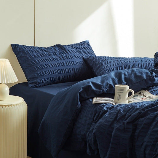 Minimal Bubble Textured Bedding Set / Blue