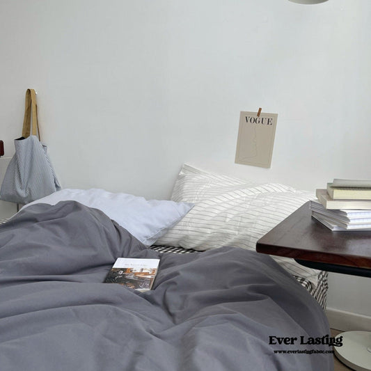 Minimal Mixed Gingham Bedding Set / Gray