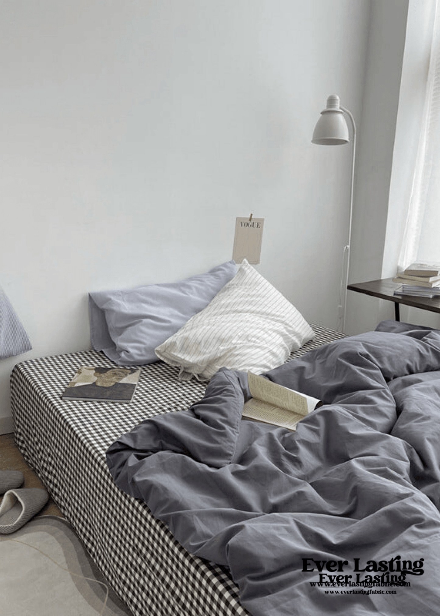 Minimal Mixed Gingham Bedding Set / Gray