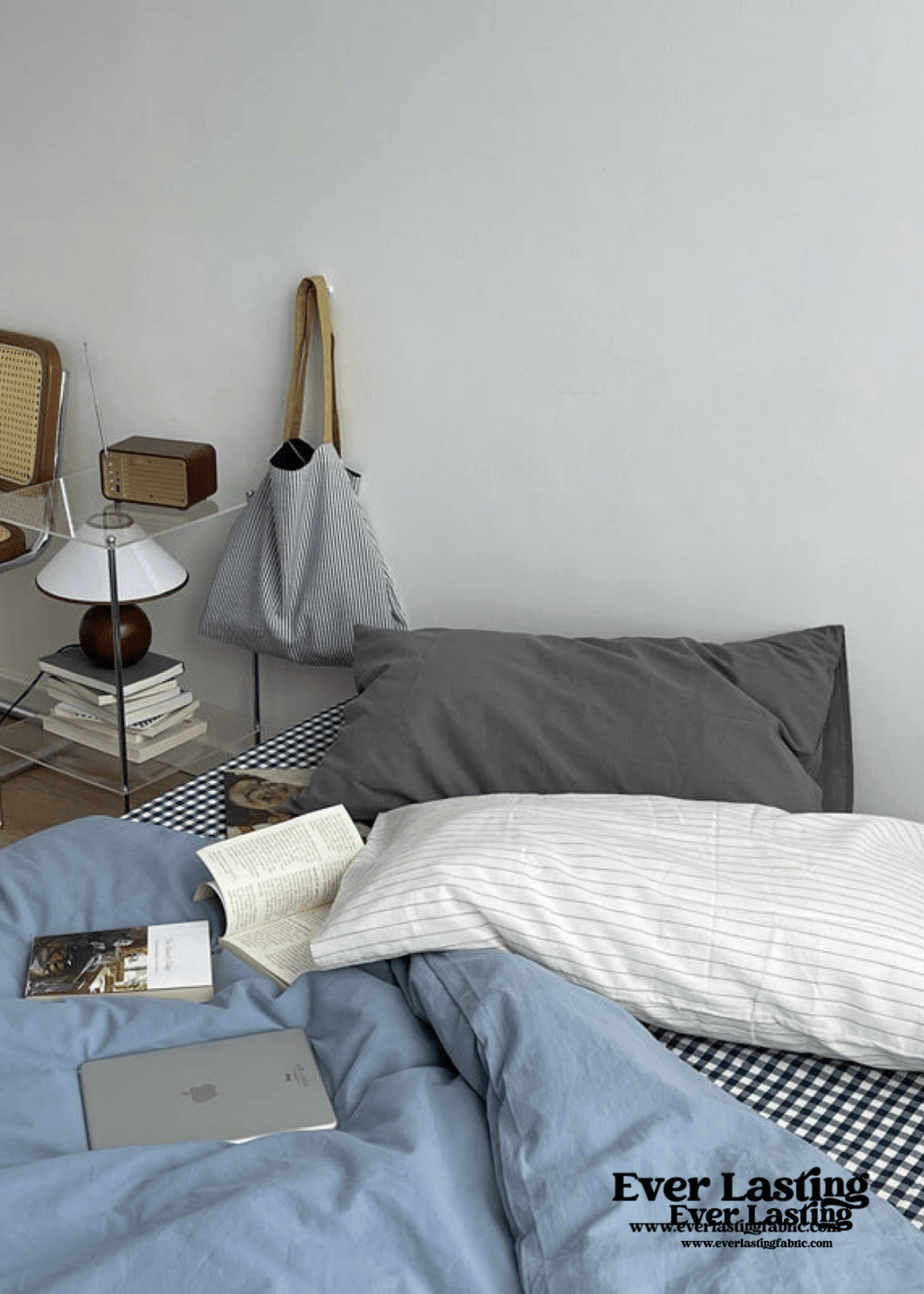 Minimal Mixed Gingham Bedding Set / Gray