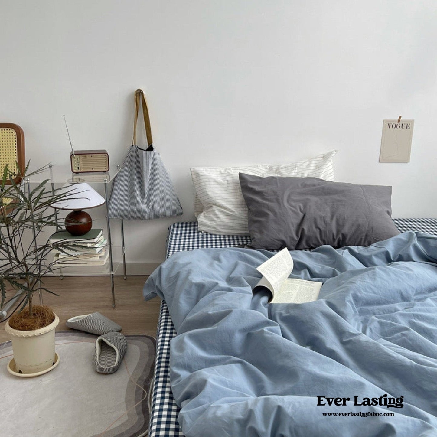 Minimal Mixed Gingham Bedding Set / Gray