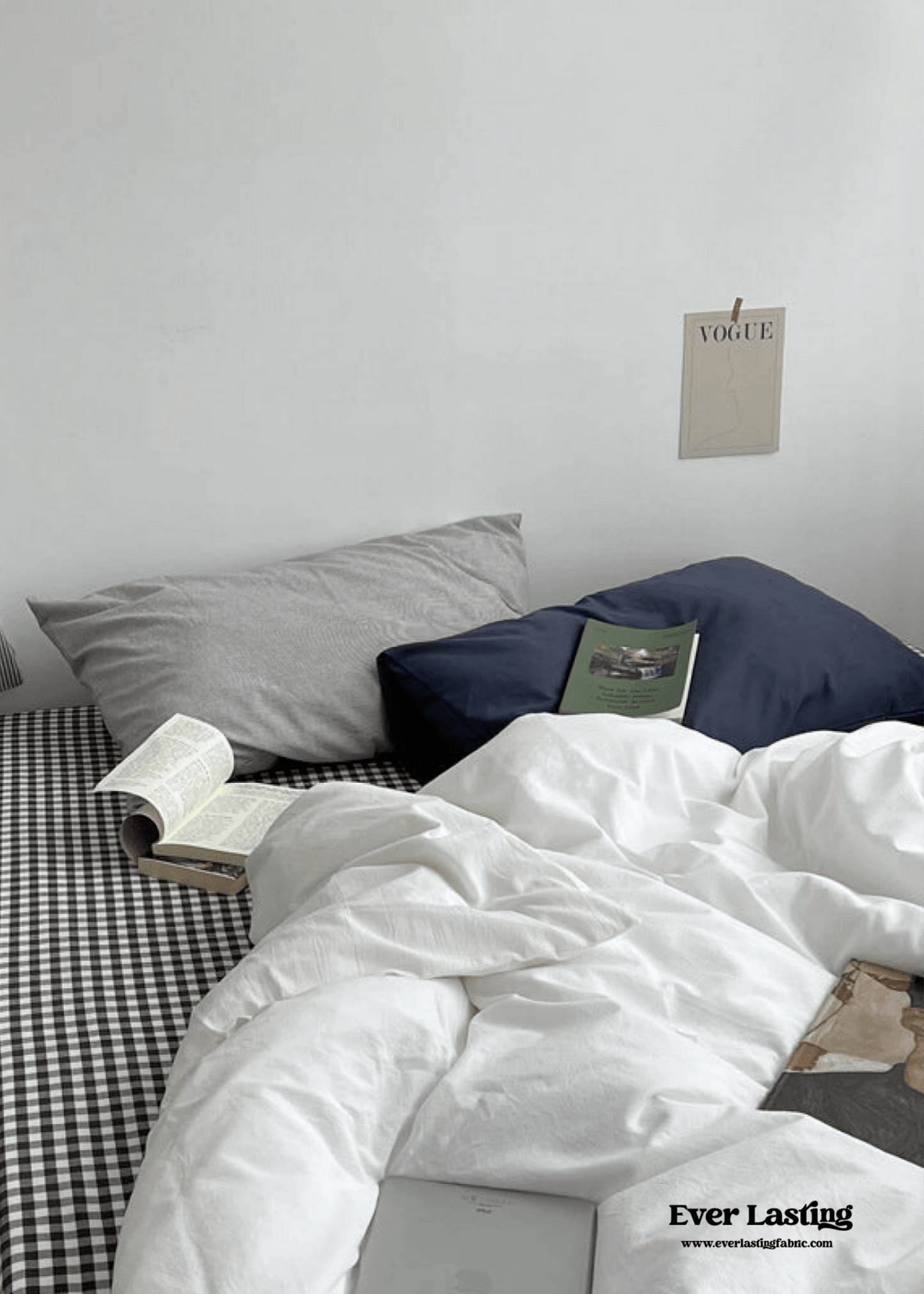 Minimal Mixed Gingham Bedding Set / White