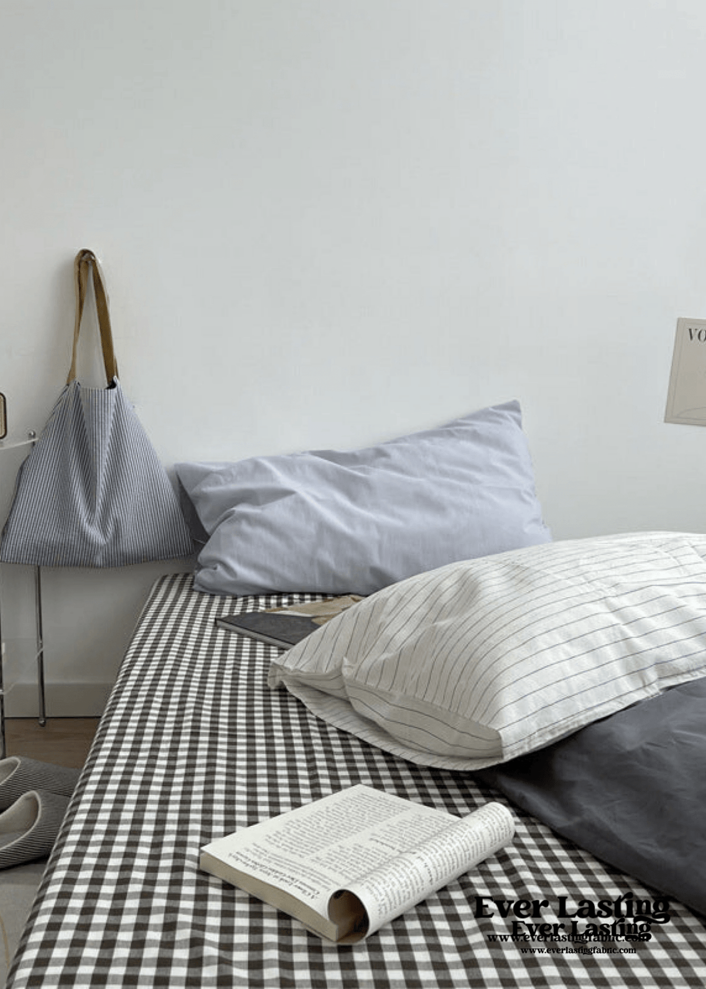 Minimal Mixed Gingham Bedding Set / White
