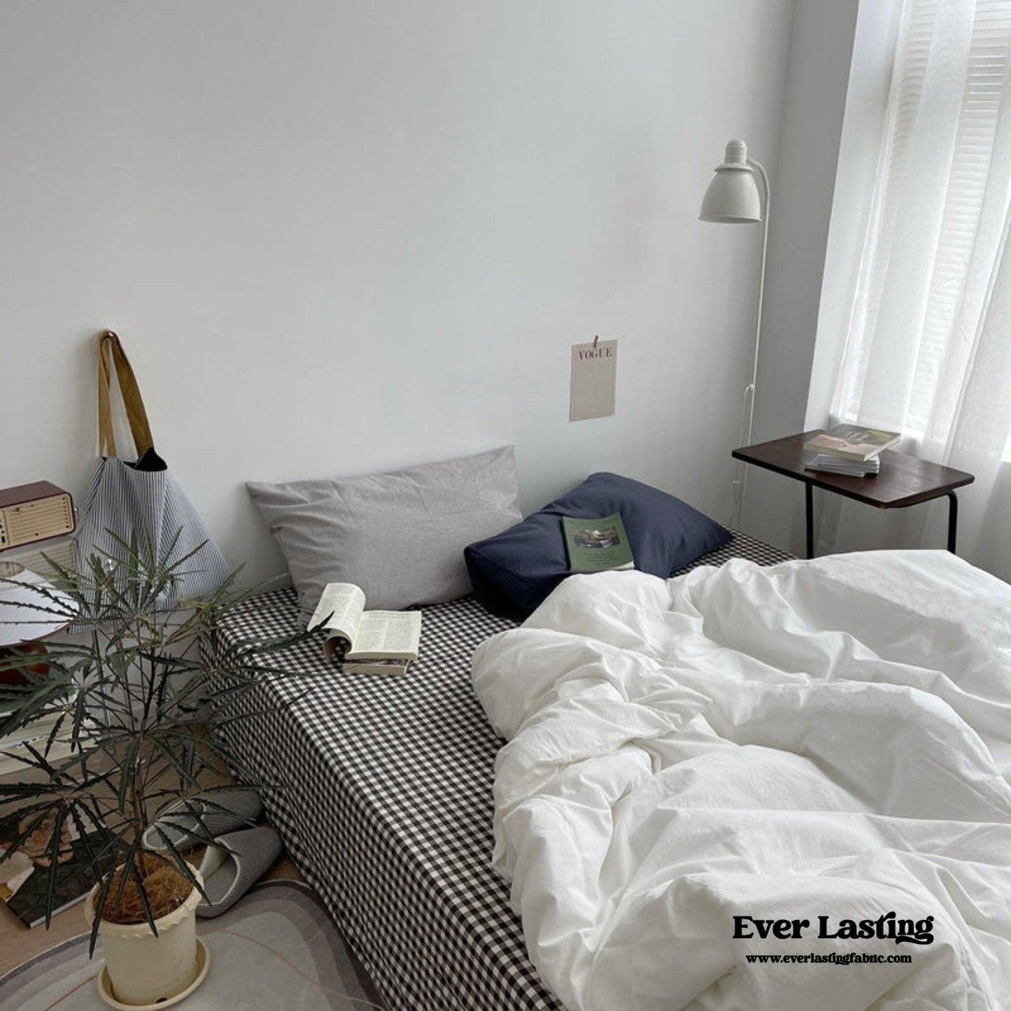Minimal Mixed Gingham Bedding Set / White