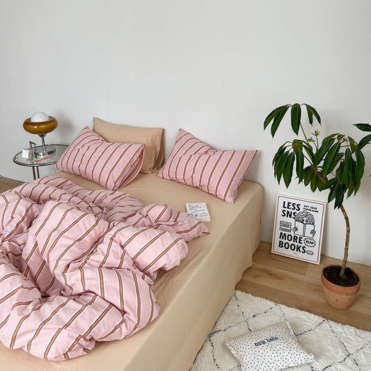 Minimal Stripe Bedding Set / Pink