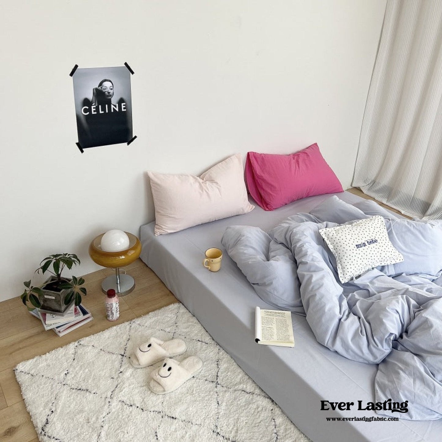 Mixed Color Washed Cotton Bedding Set / Baby Pink + White