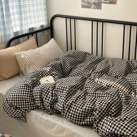 Mixed Gingham Striped Bedding Set / Black
