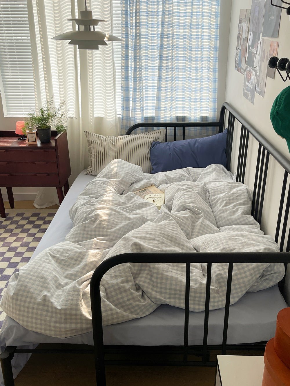 Mixed Gingham Striped Bedding Set / Black