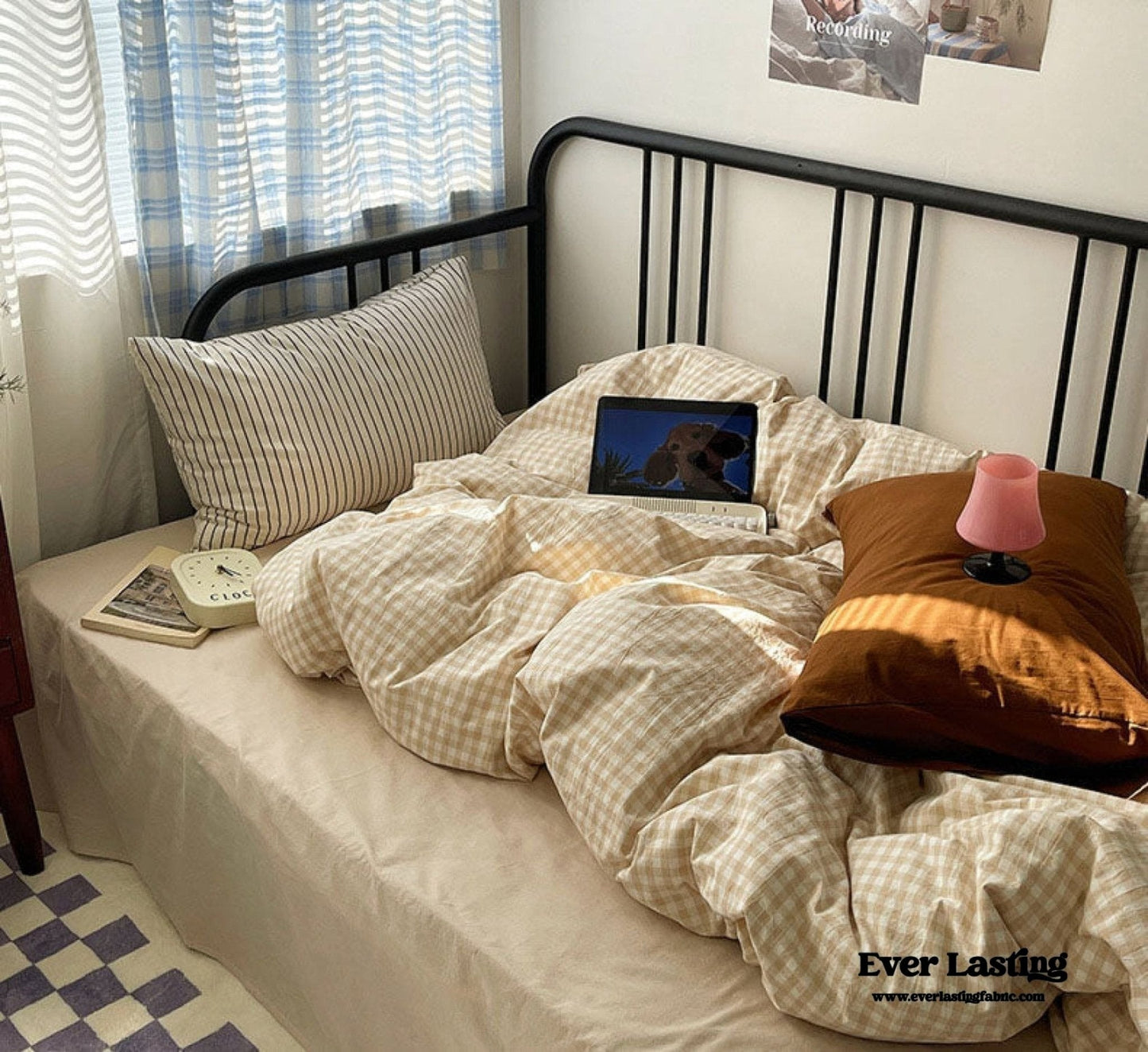 Mixed Gingham Striped Bedding Set / Blue