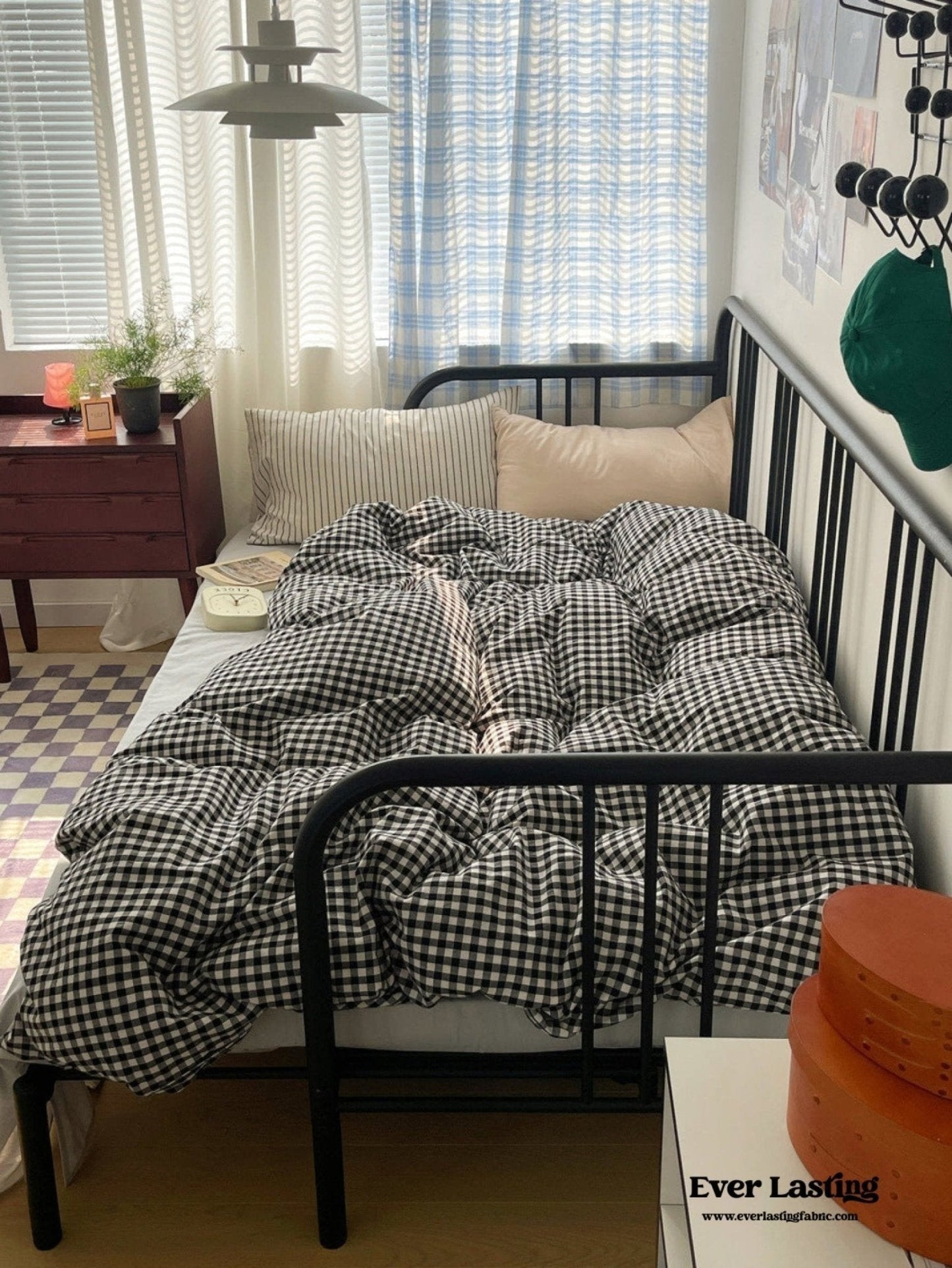 Mixed Gingham Striped Bedding Set / Blue