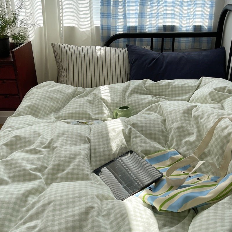 Mixed Gingham Striped Bedding Set / Blue Yellow