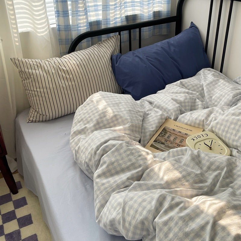 Mixed Gingham Striped Bedding Set / Brown