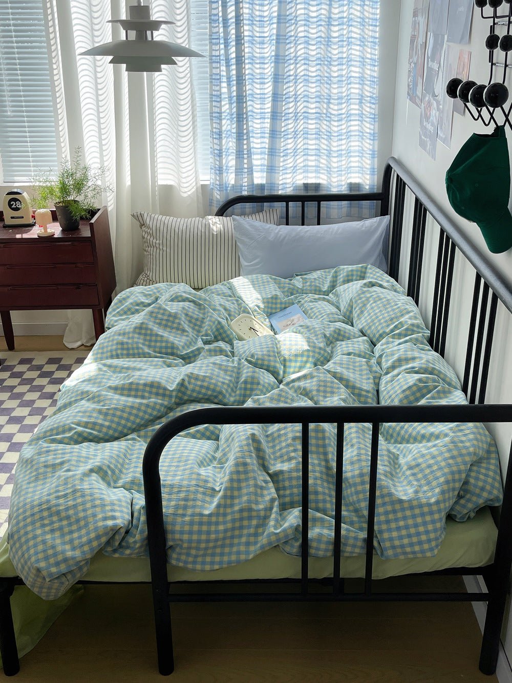Mixed Gingham Striped Bedding Set / Brown