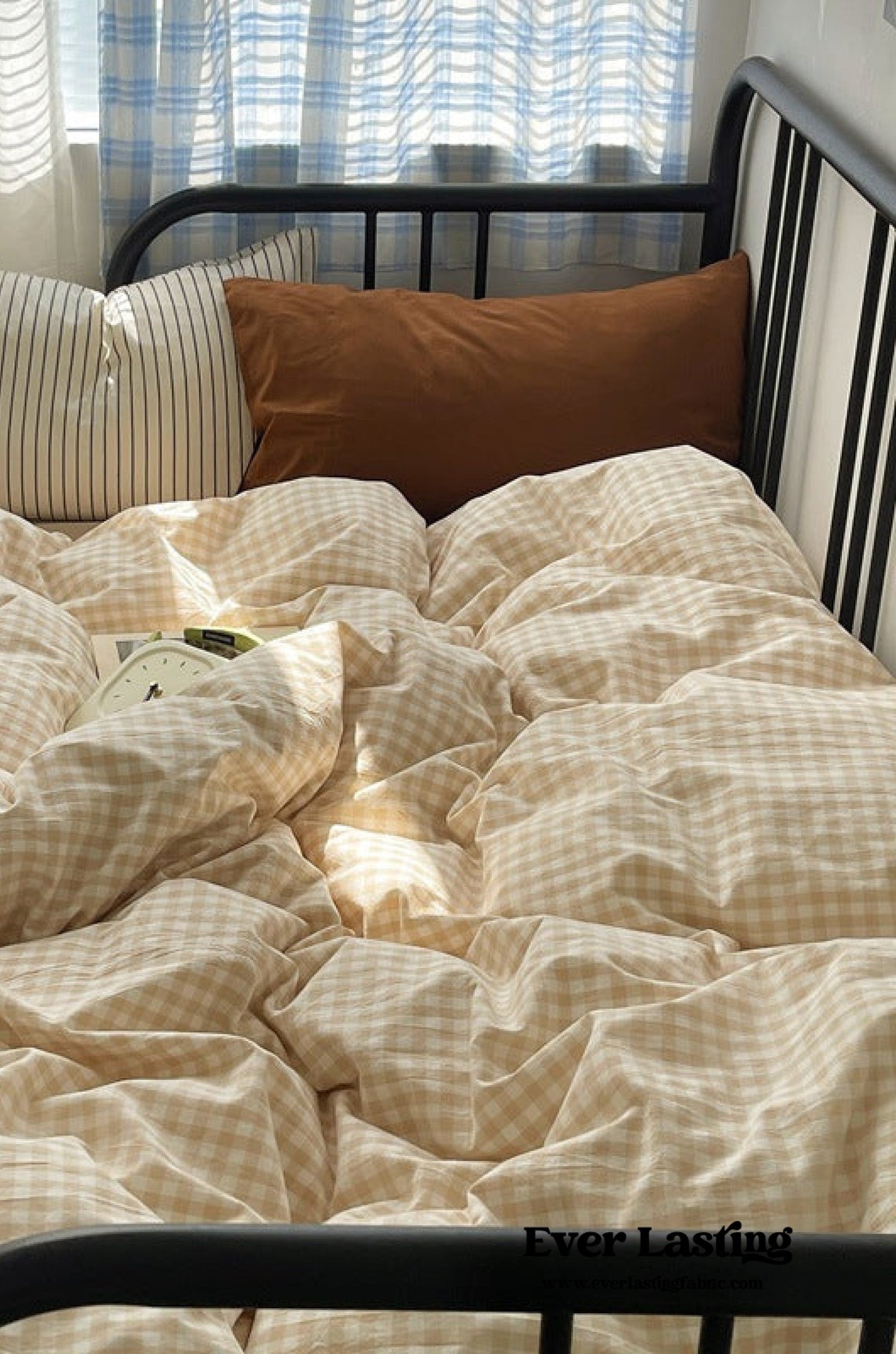 Mixed Gingham Striped Bedding Set / Brown