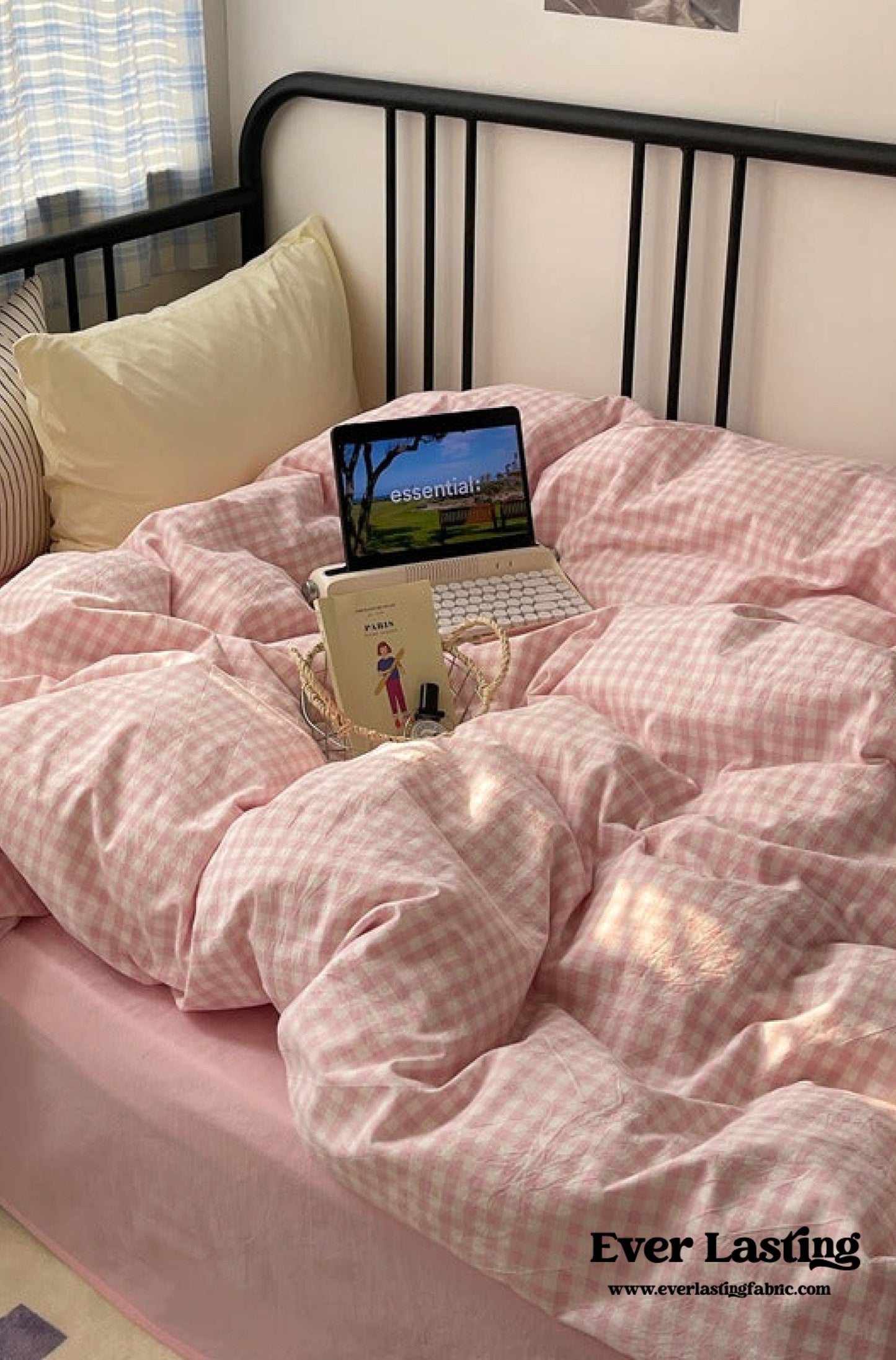 Mixed Gingham Striped Bedding Set / Brown