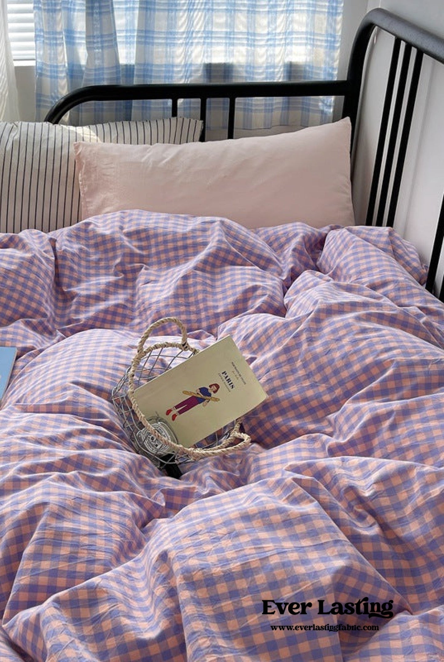 Mixed Gingham Striped Bedding Set / Mint Green