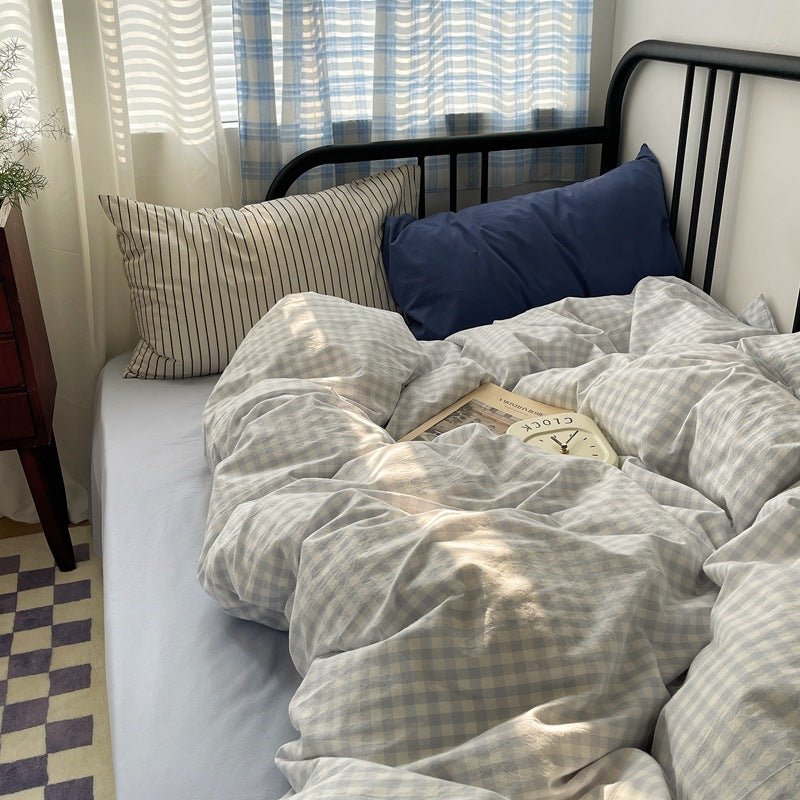 Mixed Gingham Striped Bedding Set / Mint Green