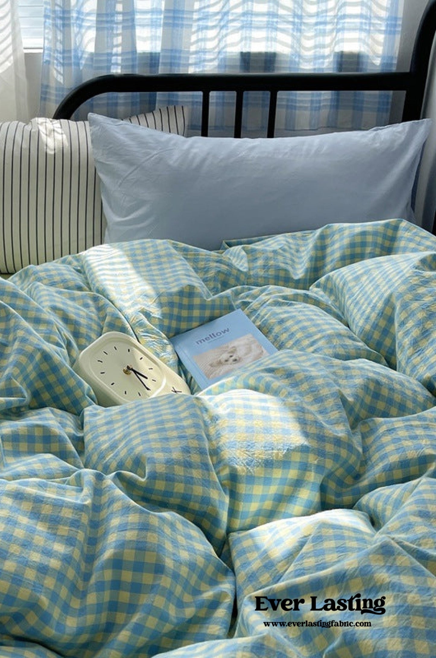 Mixed Gingham Striped Bedding Set / Mint Green