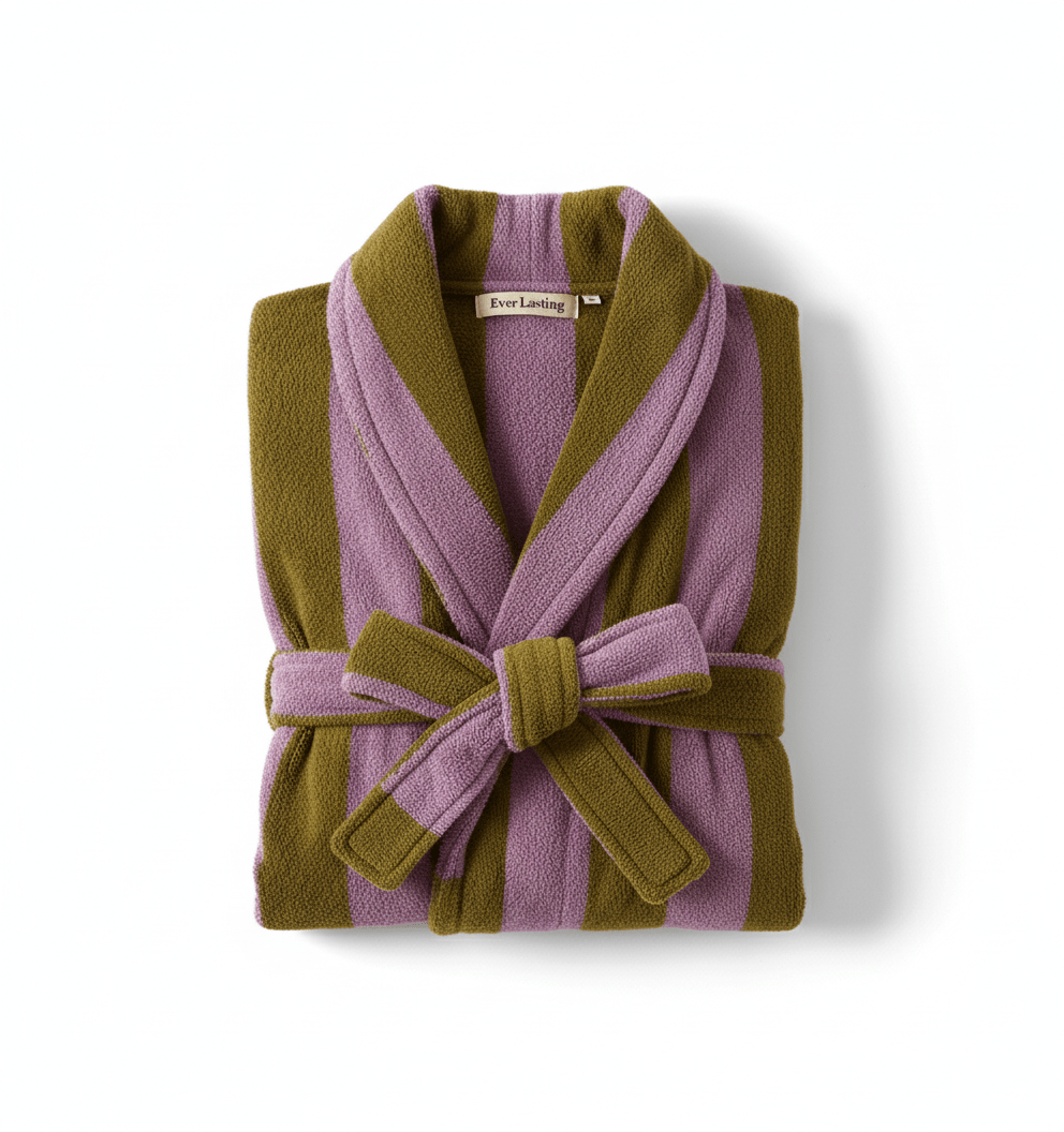 Modern Striped Cotton Bathrobe Set / Purple