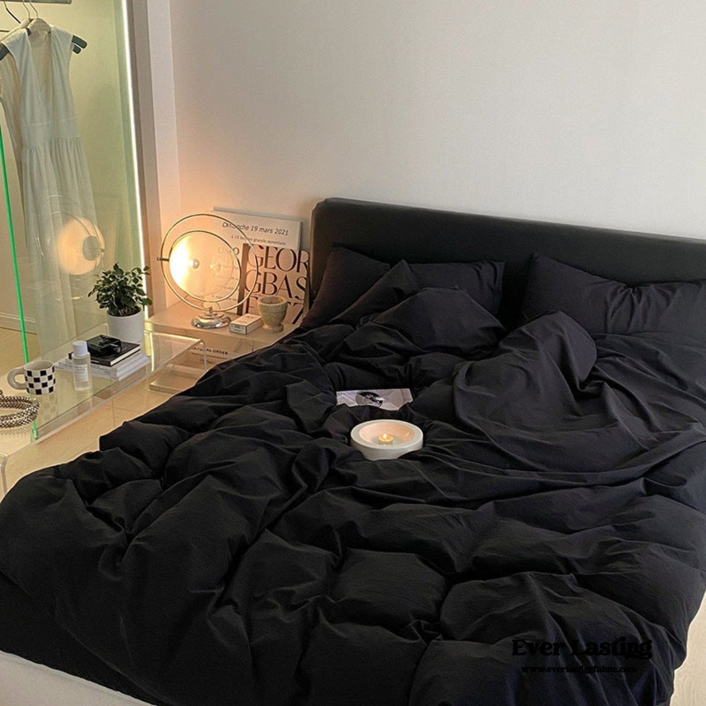 Modern Washed Cotton Bedding Set / Black