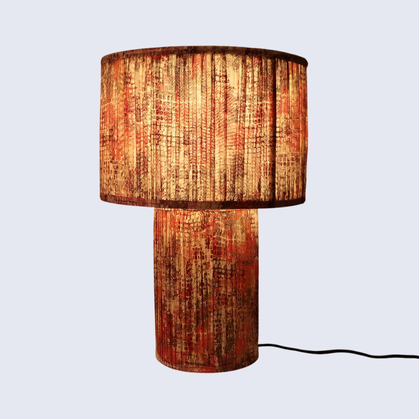 Crimson Mosaic Fabric-Covered Paper Mache Table Lamp – 20.7"H x 13.7"W