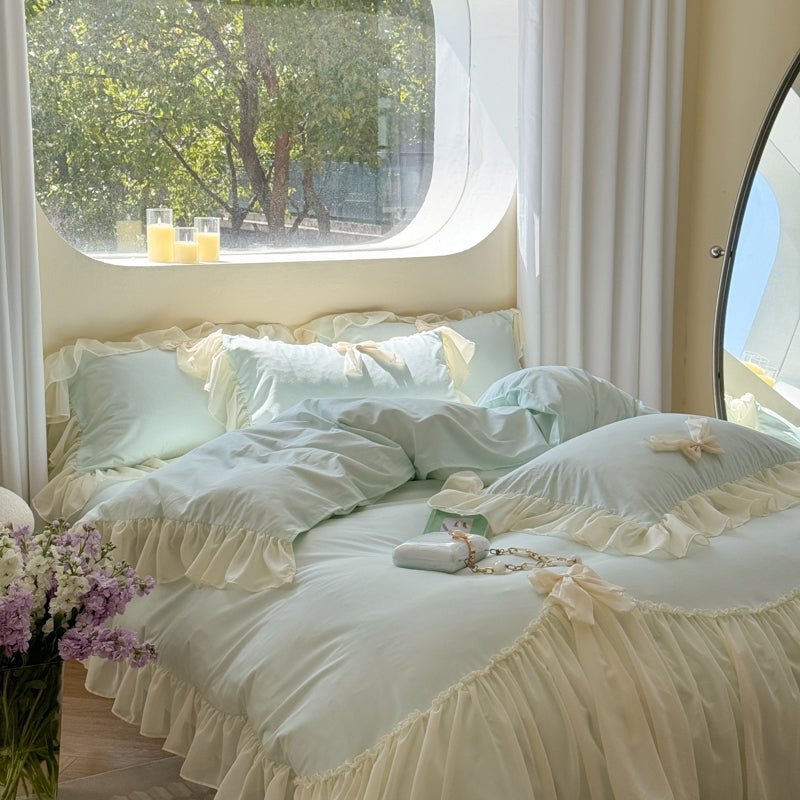 Ribbon Bow Airy Lace Bedding Set / Baby Pink